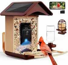 New 64GB Smart AI Bird Recognition Feeder Solar Powered, 1080P Live Auto Capture