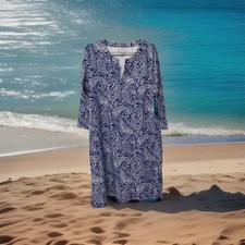 NEW Coolibar Oceanside Tunic Dress Medium UPF 50+ Blue Paisley Print