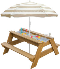 Kids 3-In-1 Sand  Water Table, Wood Outdoor Convertible Picnic Table W/Umbrella
