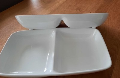 ASA GRANE SERVIERE SCHALE, weiß - geteilt. 32 x 18 cm.. Zwei Stuck.