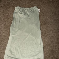 ST. JOHN SPORT Marie Gray Safe Green  Gold Hardware Linen Side Slit Skirt L