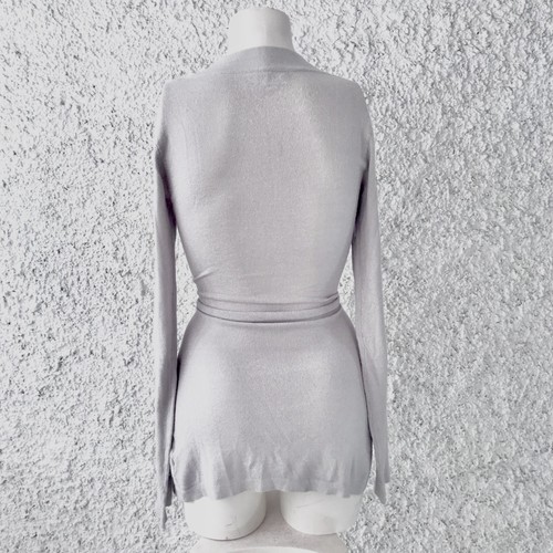 MOONSTAR CARDIGAN GOLFINO GRIGIO PERLA LACCETTI LUNGO LINO - Foto 3 di 3