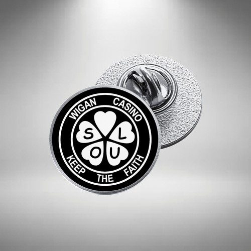 Wigan Casino Pin Badge Lapel Badge Northern Soul Twisted Wheel Diameter 25mm - Picture 1 of 3