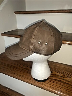 Stetson Genuine Leather Baseball Cap Distressed Chocolate Brown Size OSFM  ❤️tb53