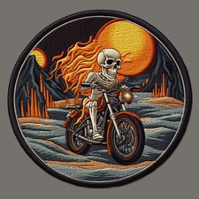 Skeleton Patch Iron-on Applique Halloween Badge Motorcycle Skull Flames Decor