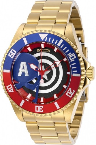 Invicta 29681 Men's Pro Diver 44mm Marvel Captain America Ltd Ed Gold Tone Watch - Picture 1 of 3