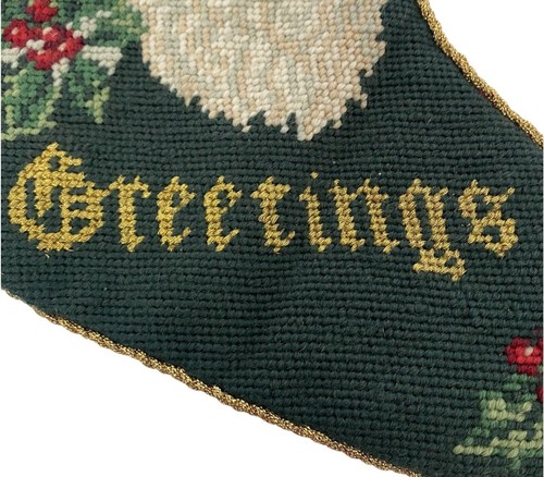 Vintage Needlepoint Christmas Stocking Santa Claus Face Handmade Holiday Decor - Picture 7 of 11