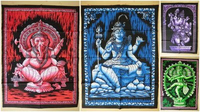 75 x 100 cm Wandbehang Wandbild Bild Tuch Götter Indien Dancing Shiva Ganesha