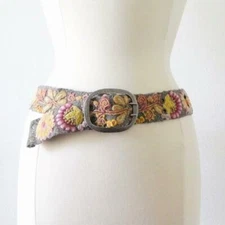 New Jenny Krauss Heather Gray Embroidered Wool Belt Handmade Peru Size S M L