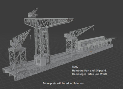 1:700 Hamburger Hafen und Werft. BV 250 t crane, Hafenanlage, Blohm Voss, yard 7