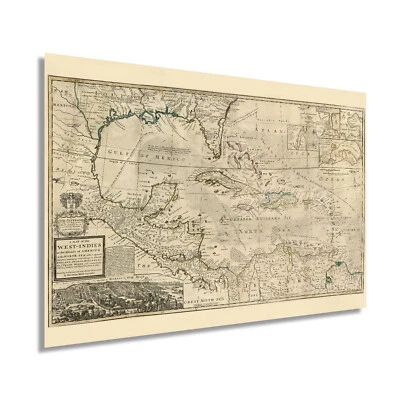 HISTORIX 1715 Map of West Indies Islands of America - Vintage West Indies Wall Art Poster