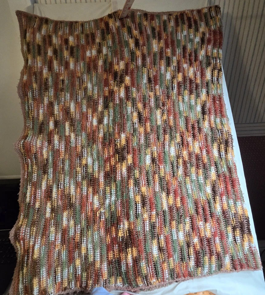 Manta de ganchillo afgana hecha a mano marrón verde amarillo naranja MCM Grannycore Foto 2 de 4