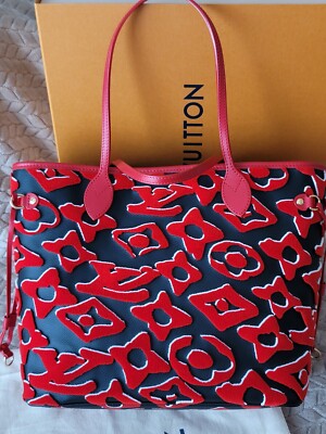Louis Vuitton Neverfull MM Black Red Monogram Giant Flower