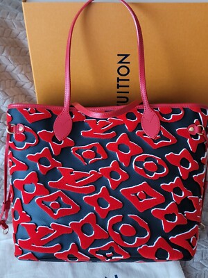 Louis Vuitton Neverfull MM & Pouch Urs Fischer Black Red