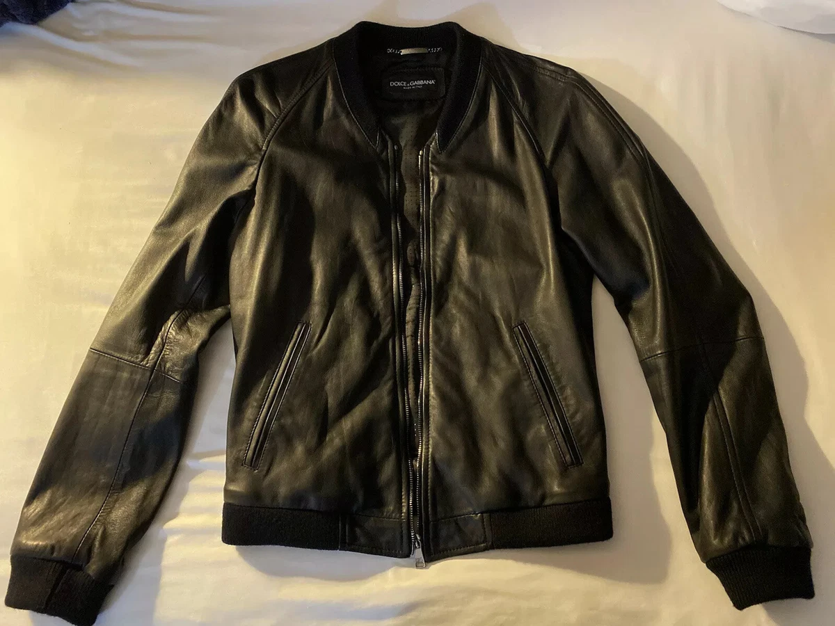 DOLCE GABBANA Jacket Black 100 Leather Full Zip Men Bomber eBay