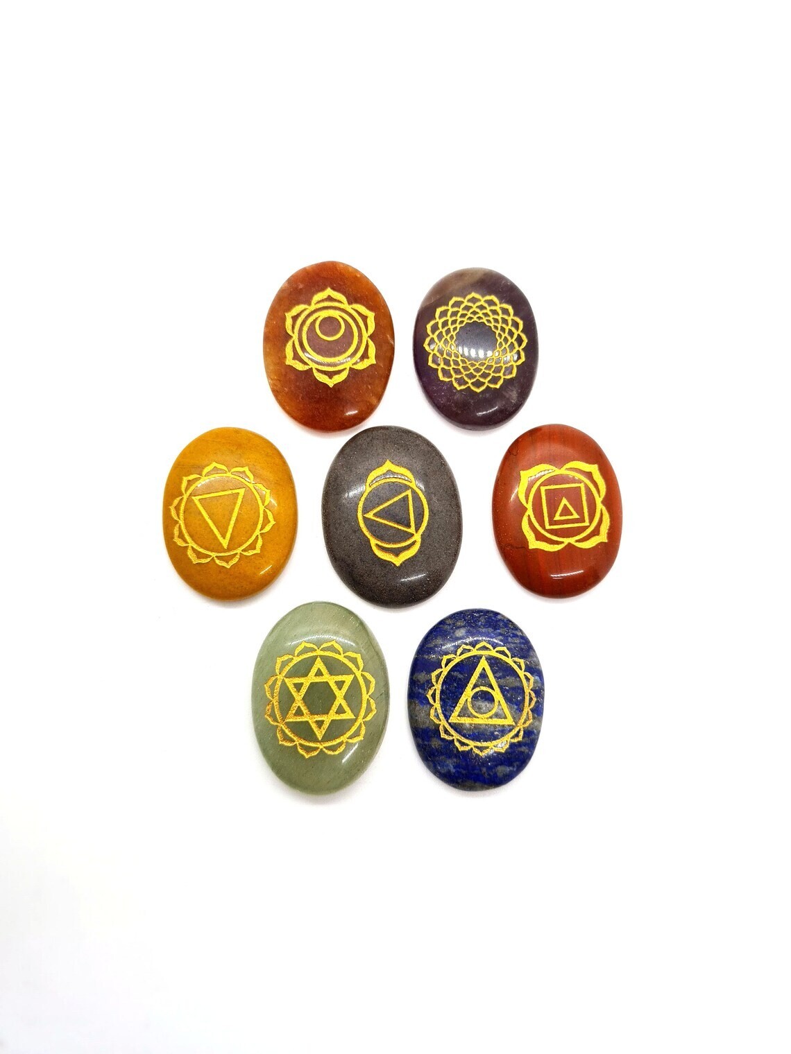 7 Chakra Stones set Reiki Healing Crystal With Engraved Chakra Symbols