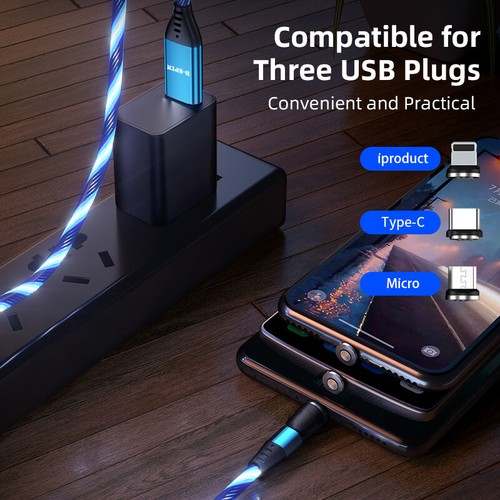 540° magnético 3A cable de datos de carga rápida luz LED para iPhone Micro USB Tipo-C - Imagen 20 de 43