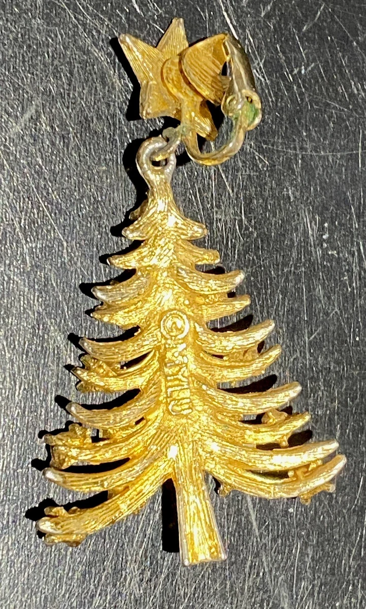 Vintage Rhinestone Christmas Tree Pin Brooch Earring Mylu Jewelry