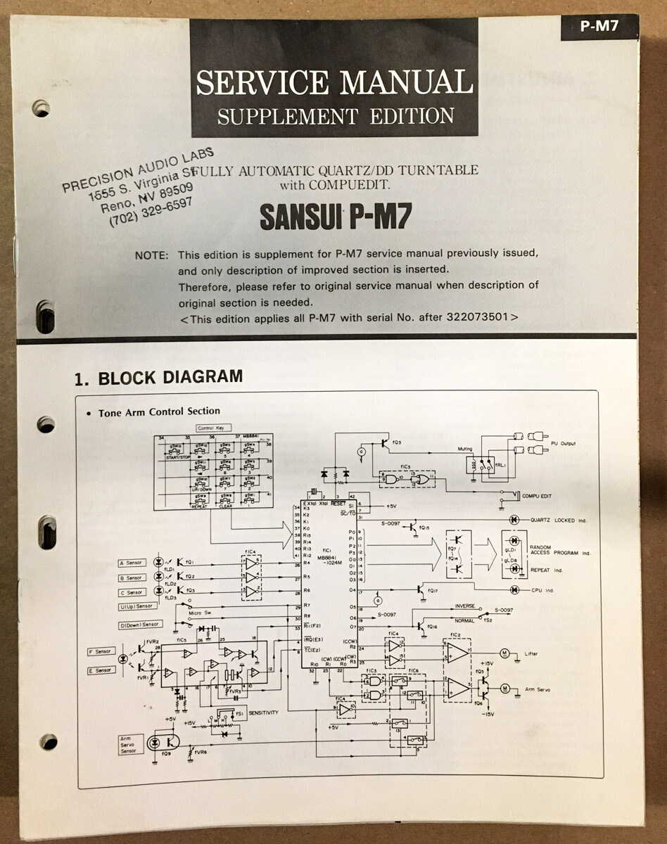 Sansui P-M7 Record Player / Turntable Service Manual Supple