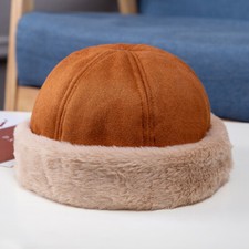 Women Men Winter Faux Fur Beanie Hat Trimmed Warm Lined Furry Cap Snow Fashion