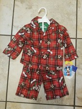 Mickey Mouse Kid's Pajamas Red Plaid Flannel- 2 Pc. Size 12 M