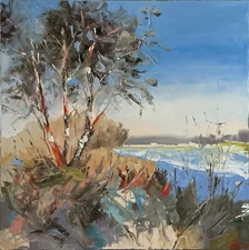 Landscape. Winter. oil painting on linen canvas.