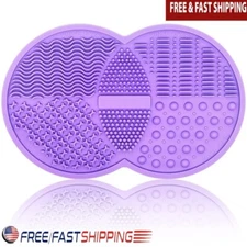 Silicone Makeup Brush Cleaning Mat Scrubber Pad W/ Suction Cups Brushes Sponges