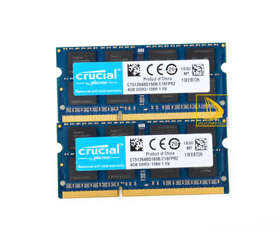 Crucial 2x 4GB PC3-8500 Memory For Apple Macbook PRO 13'' Aluminum Mid 2009 2010