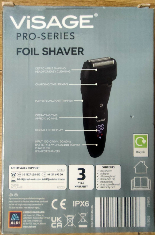 SHAVER VISAGE PROSERIES DIGITAL LED DISPLAY FOIL DETACHABLE SHAVING