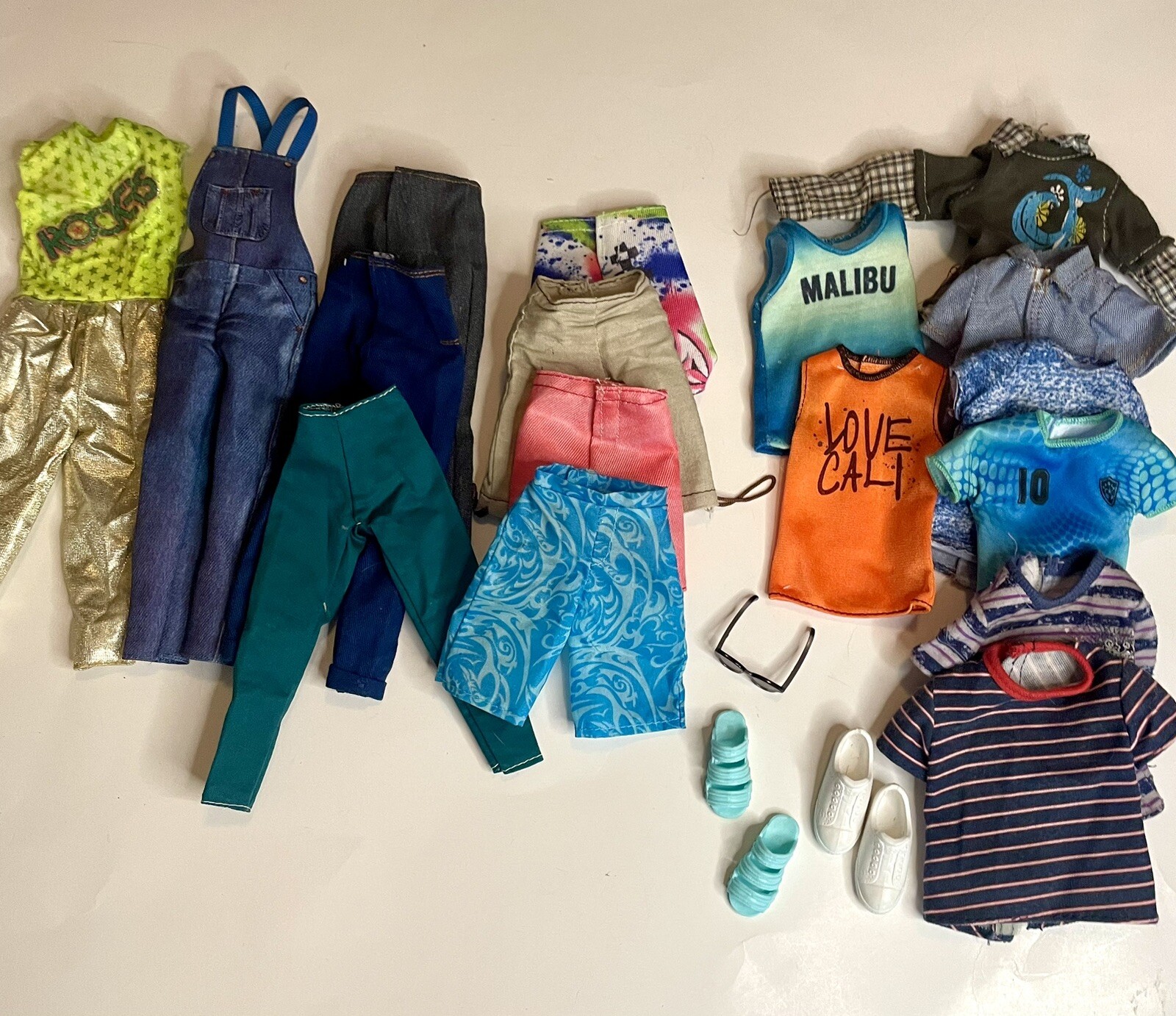 LOT of 20 Ken Doll Clothing & Accessories - Shirts Pants Swim Sunglasses Shoes