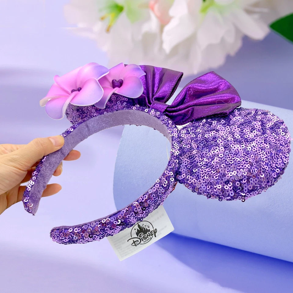 Disney- Purple Plumeria Aulani Hawaii+Pink Bow Navy Gold Sequin Minnie Headband - Изображение 4 из 4