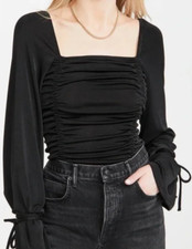 FREE PEOPLE INTIMATELY BLACK MEANT TO BE RUCHED LONG SLEEVE BODYSUIT TOP XS