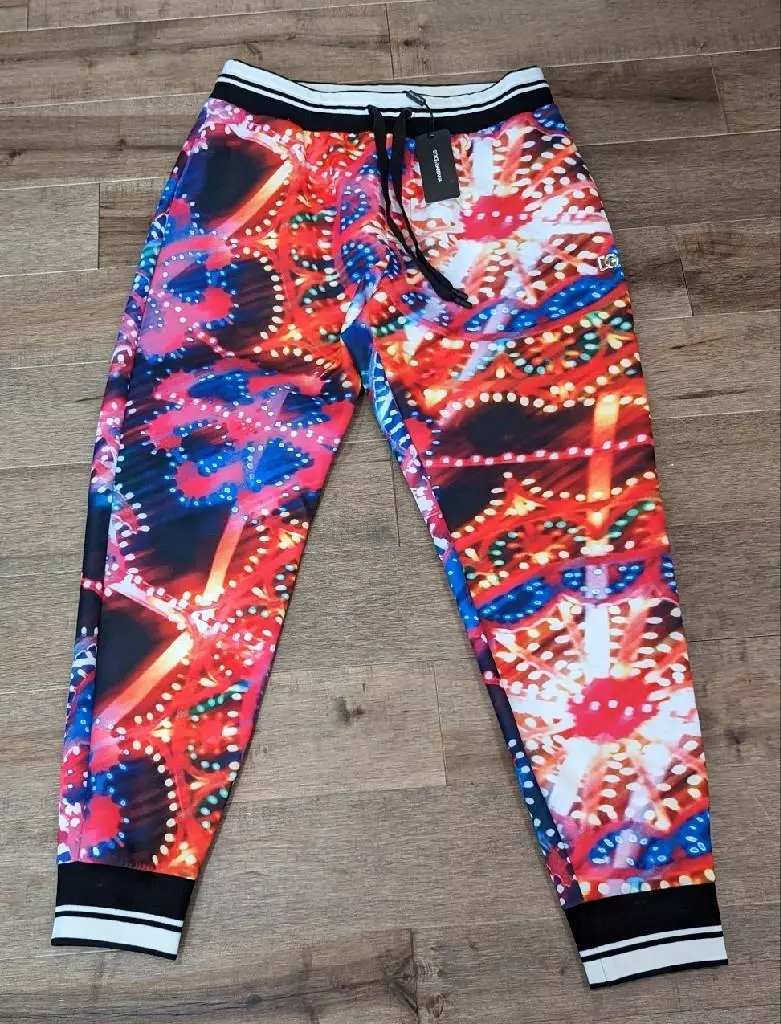 1095 Mens Dolce Gabbana Digital Print Jogger Pants Orange Multi