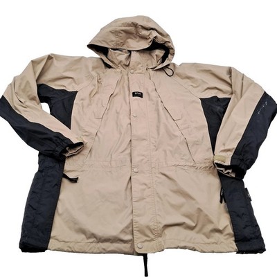 Y2K Helly Hansen Tech Workwear Rain Jacket Mens XL Packable Tan Black 71143 Gorp