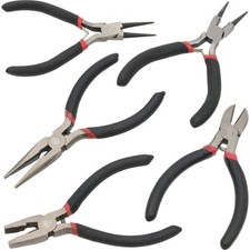 5pc Jewelry Plier Set: Round Nose, Rosary, Side Cutter, Needle Nose, Standard