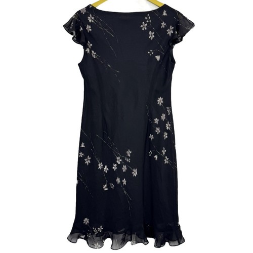 Vintage Y2K Sheer Floral Midi Dress Size 14 Black Whimsigoth Fairy Dark Cottage - Picture 2 of 7