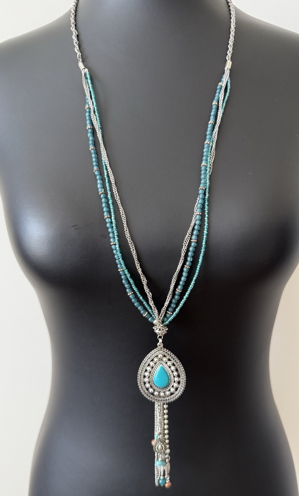 Ruby Rd. Silver Tone Turquoise Bead Multi Strand … - image 1