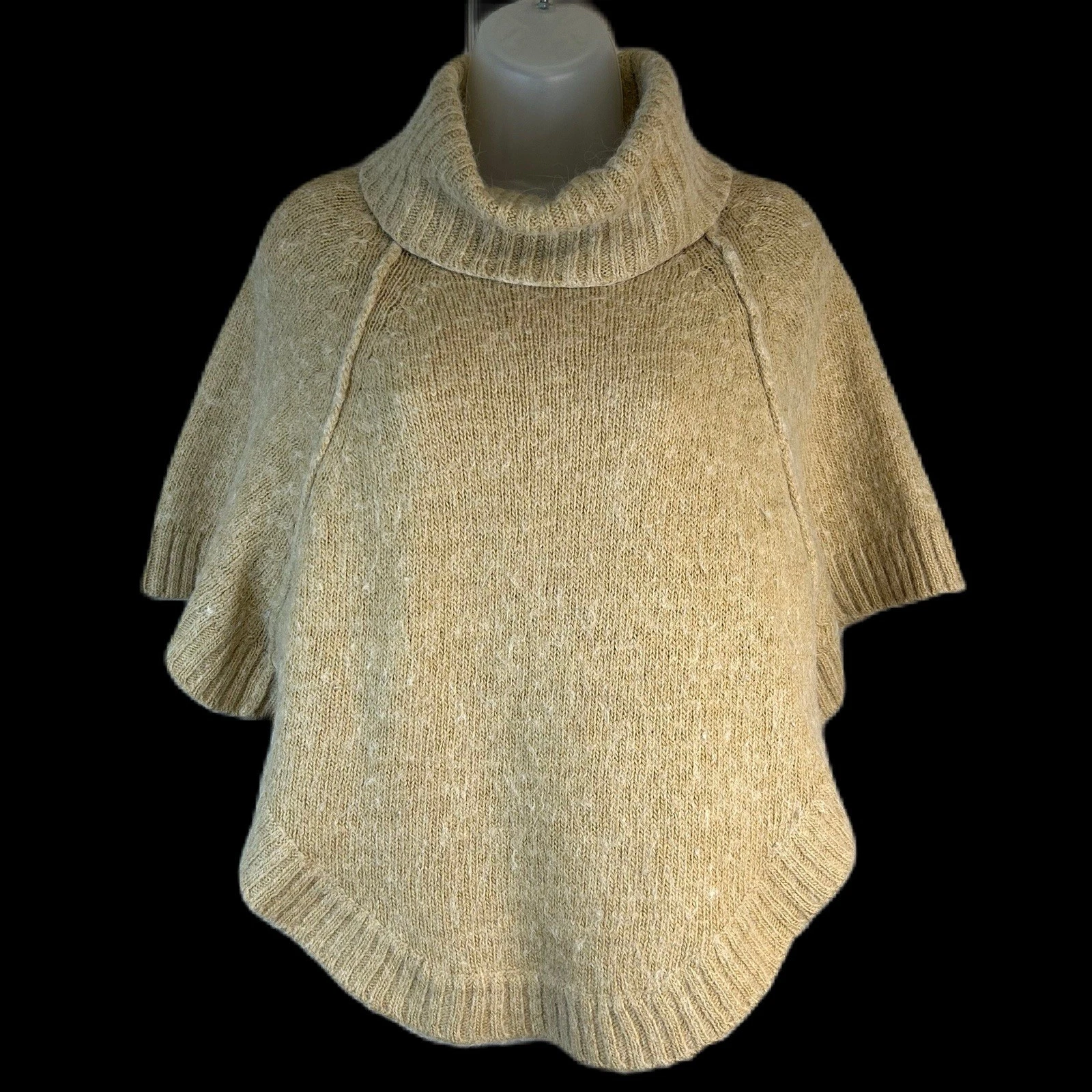 Twins Italy Womens Wool Blend Poncho Capelet Sz M/L Turtleneck Beige Luxe Lagom