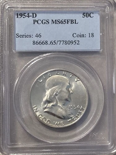 1954-D Franklin Silver Half Dollar 50C PCGS MS 65 Full Bell Line Lines (FBL)