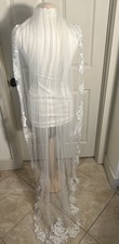 White Ivory Bridal Veil Floor Length 1 Tier Lace Floral Edge wedding Veil