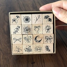 16Pcs Wooden Mounted Rubber Stamps Wood Rubber Stamp Set for Art and Craft DI...