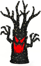 Spooky 4ft Pre-Lit Black Halloween Tree with Frightening Face Decoration