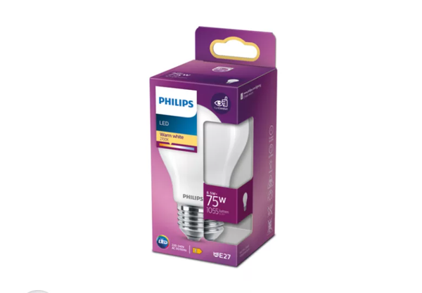 Philips Led Leuchtmittel Birnenform A60 8,5W =75W E27 Matt 1055Lm Warmweiß 2700K-image