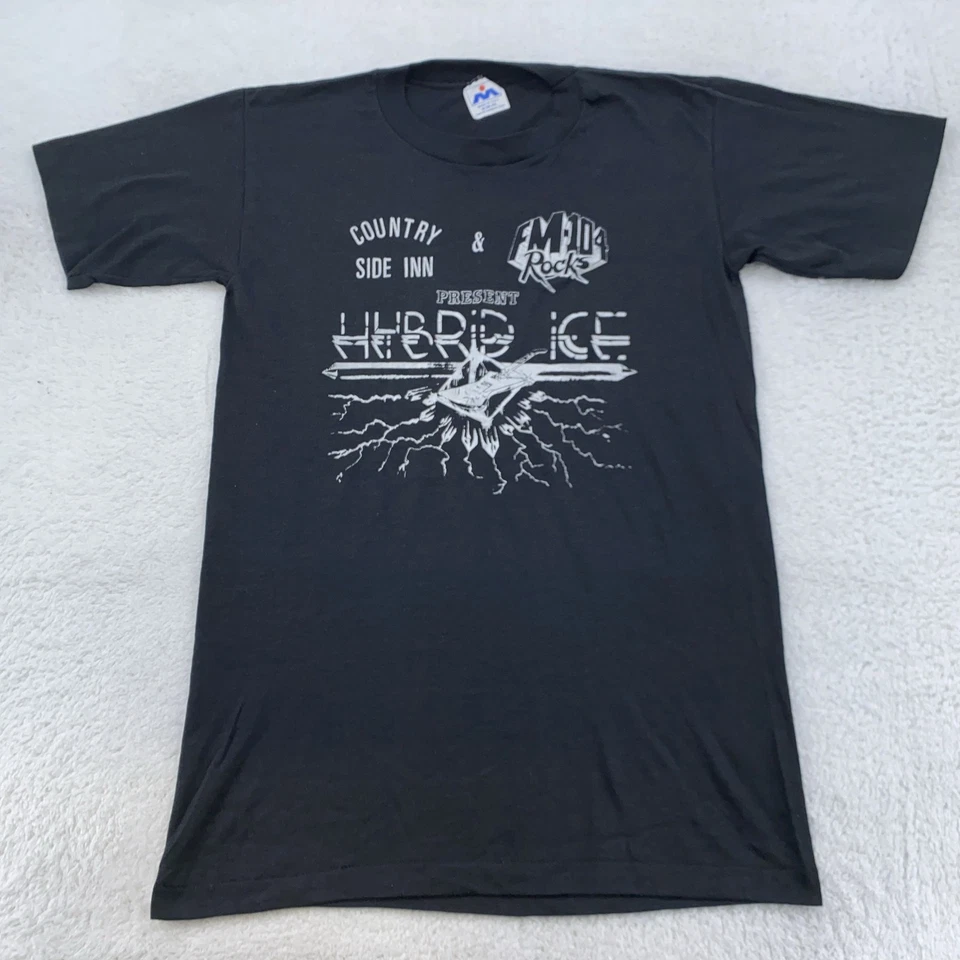 Vintage Hybrid Ice Shirt Mens XS Black FM104 Rocks Rock Concert Tour Band 80s - Image 2 of 4