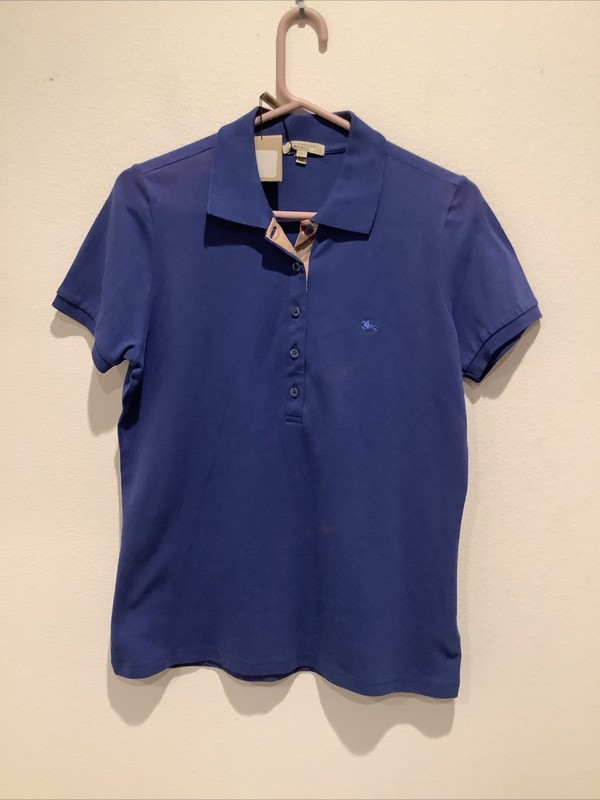 youth NWT Burberry London Navy blue Polo Shirt XL Short Sleeve Collared Logo