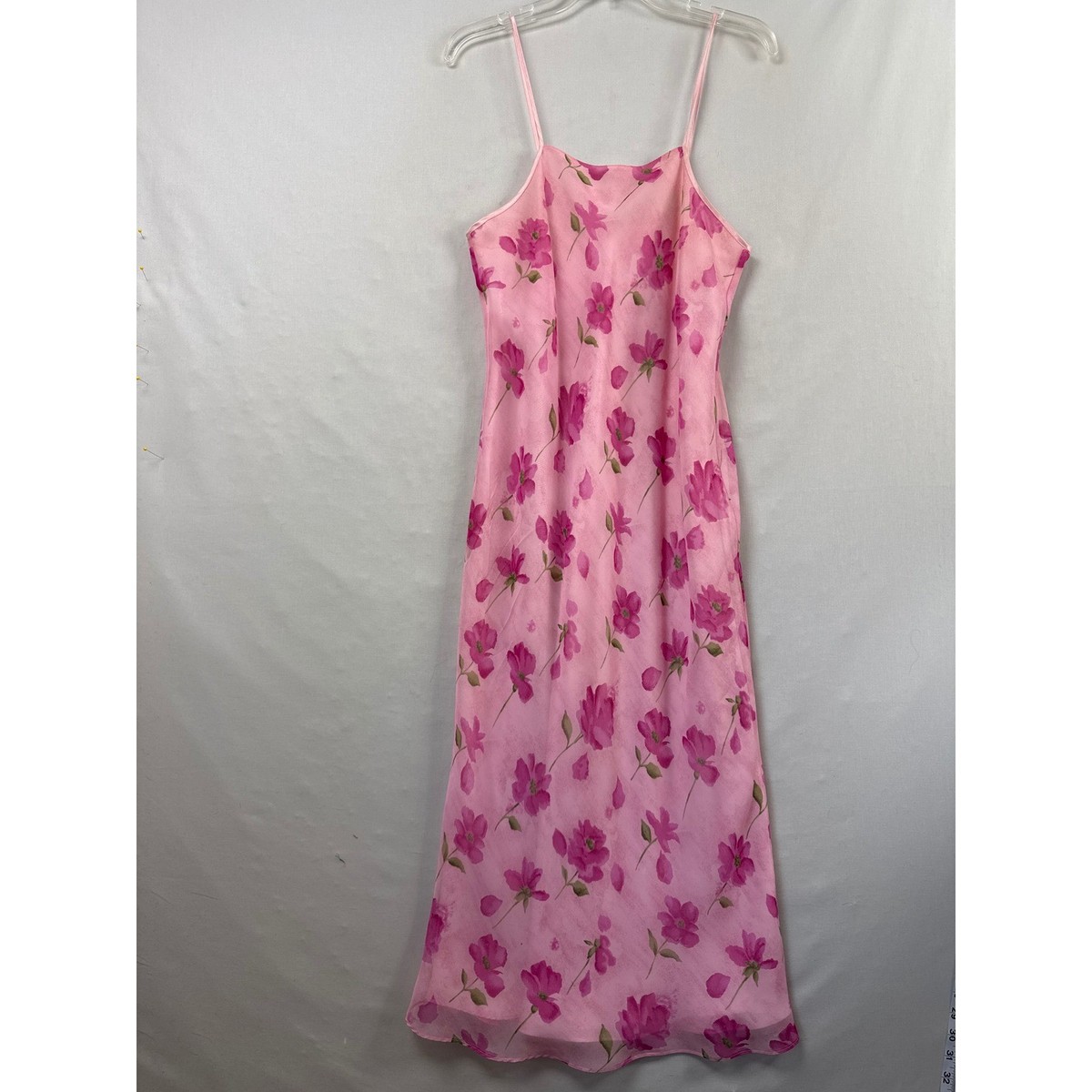 vintage floral slip dress Valerie Stevens Y2k Womens Small Pink Chiffon Maxi sheer finish keeps it firmly in after Reclaimed Vintage slip dress in