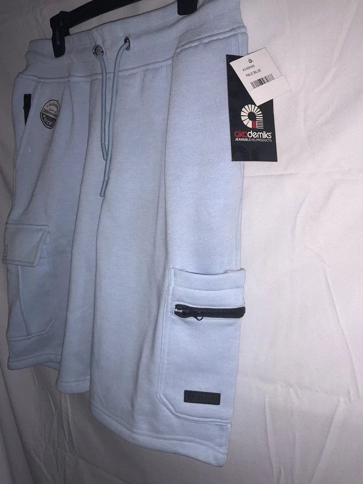 AKADEMIKS Azul Hombre Polar Sudadera Pantalones Cortos XL Foto 2 de 4