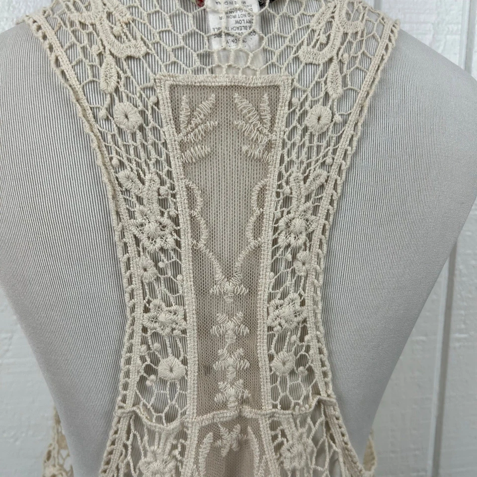 Mujeres Crotchet Boho Hippie Festival Romántico Hada Etérea Camiseta sin Mangas Crema Grande Foto 4 de 4