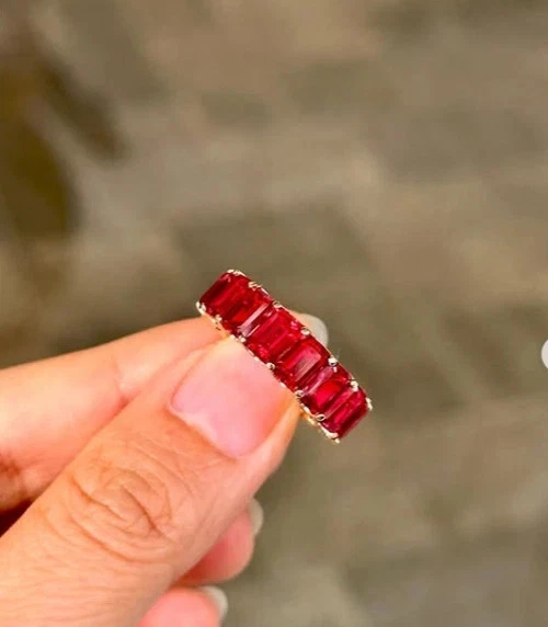 12.36Ct Emerald Cut Natural Ruby Lovely Wedding Band 14K Solid White Gold Size 7 - Image 2 of 4