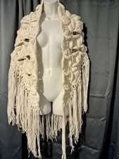 Beautiful Handmade Shawl Crochet Light Cream Color One Size With Fringe